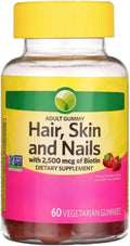 KP+ Hair Skin &amp Nails Biotin 2500 mcg | Adult Gummy Vitamins | Supports Healthy Hair Glowing Skin &amp Strong Nails | Strawberry Flavor | 60 Vegetarian Gummies | Non-GMO* | Pack of 1