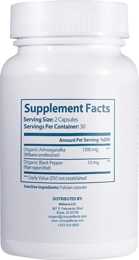 Clinical Effects Ashwagandha with Black Pepper for Stamina and Calm - 3 Pack 180 Ashwagandha Capsules - Made in The USA