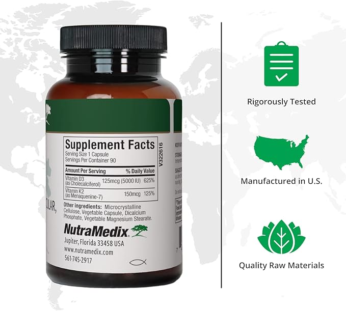NutraMedix Vitamin D3 and K2 Immune Support Supplement for Women &amp Men - Help Support Heart Health - Can Assist with Calcium Metabolism (90 Capsules)