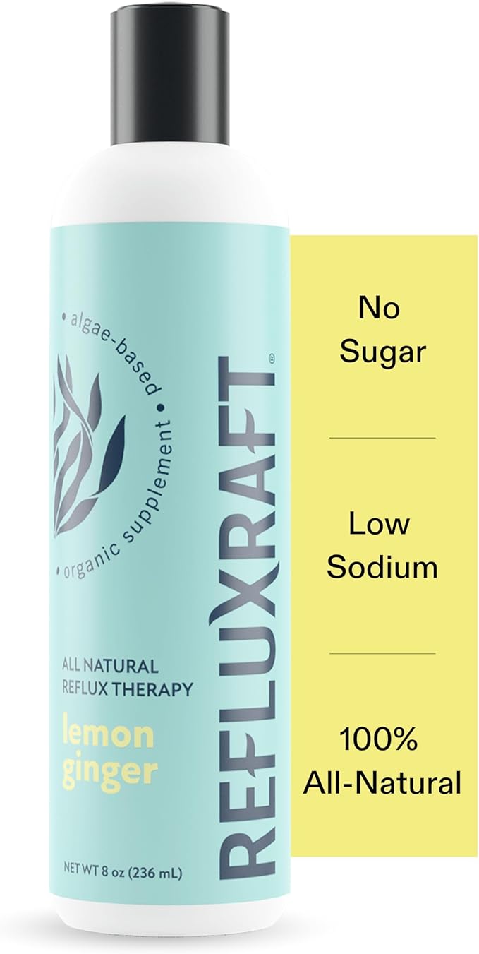 Acid Reflux Therapy with Organic Alginate Rapid &amp Long Lasting Gerd LPR &amp Digestion Symptom Support Zero Sugar Gluten Free Low Sodium Lemon Ginger Flavor 47 Gel Servings 8 OZ Bottle