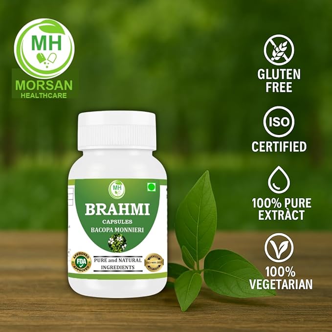 Brahmi Capsules | Bacopa Monnieri Extract | 500mg Each | Non-GMO Vegan Gluten-Free | Natural Herbal Supplement | 240 Vegetarian Capsules | Pack of 4 Bottle
