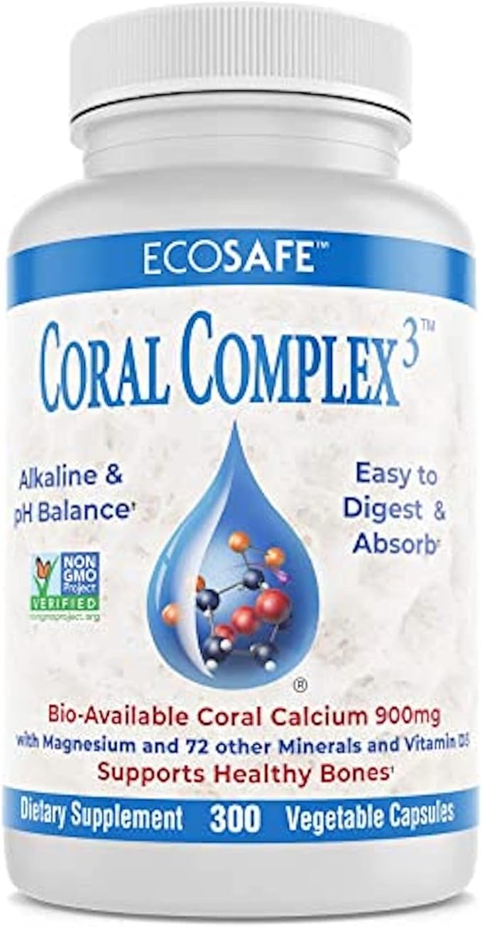 Coral Complex 3 Calcium Supplement Vitamin D3 &amp Magnesium – 900 mg Bioavailable Coral Calcium for Bone Strength Joint Support &amp pH Balance – Trace Minerals Non-GMO 300 Veg Capsules