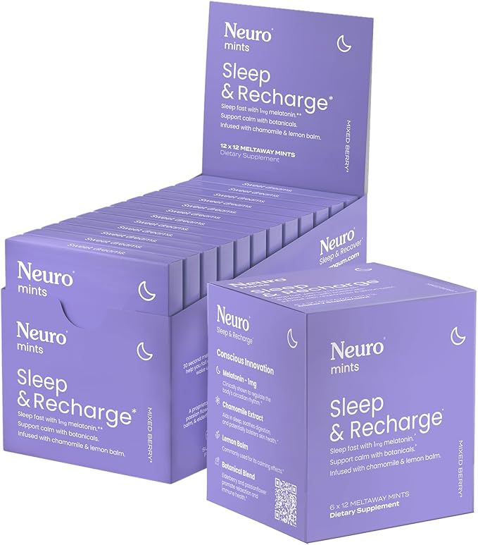 Neuro Rest &amp Relaxation Set – 1mg Melatonin Meltaway Mints (72 Pieces) + Extended Supply Melatonin Tablets (144 Pieces) – Sugar Free Fast-Dissolving Nighttime Aid with Chamomile Lemon Balm &amp