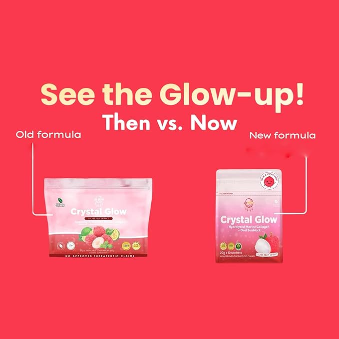 Crystal Glow Hydrolyzed Marine Collagen Mix with Glutathione &amp Lychee Extract 10 Sachets