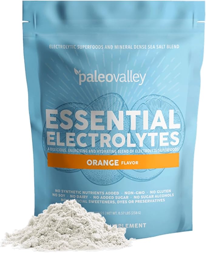 Paleovalley Essential Electrolytes Powder - Full Spectrum Orange Electrolyte Powder for Hydration Energy and Muscle Recovery - No Sugar Added - 30 Servings