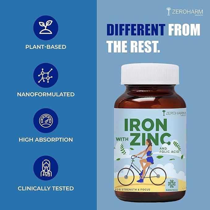 ATS Iron with Zinc &amp Folic Acid tablets | Plant based Iron Folic Zinc | Iron supplements for anemia | and strength| Enhances brain function |