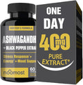 NooMost Ashwagandha Root Extract 15:1 with Black Pepper for Better Absorption - 60 Capsules - Natural Stress Energy Focus &amp Sleep Support - Adaptogen Supplement for Men &amp Women - Made in USA