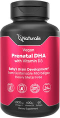 Naturalis Vegan Prenatal with Full Specrum Omega-3 | Algae DHA EPA DPA Vitamin D3 &amp Active Folate L 5-MTHF | Vegan Society Certified Sustainably Sourced Non-GMO &amp Soy Free | 60 Veggie Sof