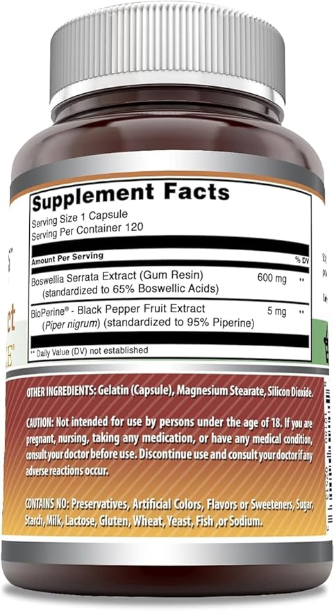 Amazing Formulas Boswellia Extract with Bioperine Supplement | 600 Mg per Serving | Capsules | Non-GMO | Gluten-Free | Made in USA (120 Count 3 Pack)