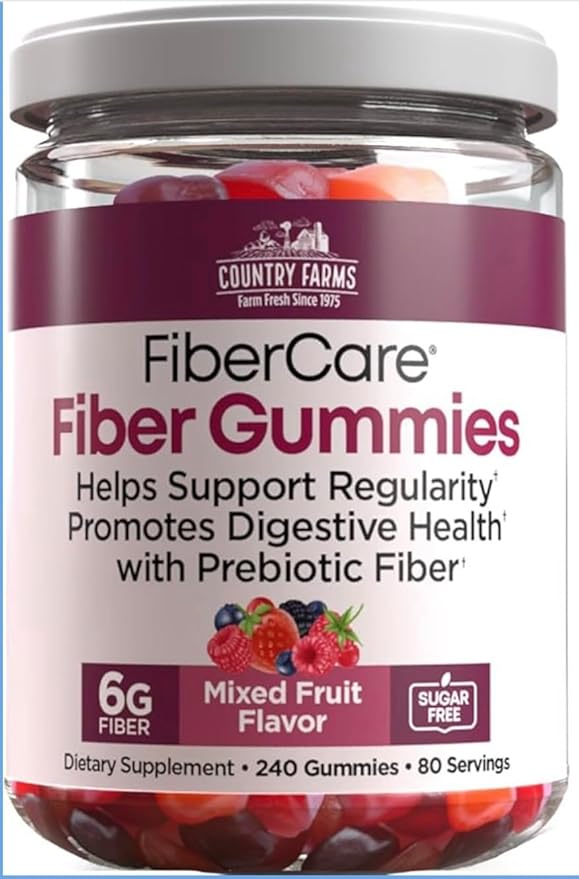 Country Farms Fiber Care Prebiotic Gummies 6g of Fiber Per Serving FOS from Beets Digestive Health Supports Regularity Mixed Fruit Flavor (240 Gummies)