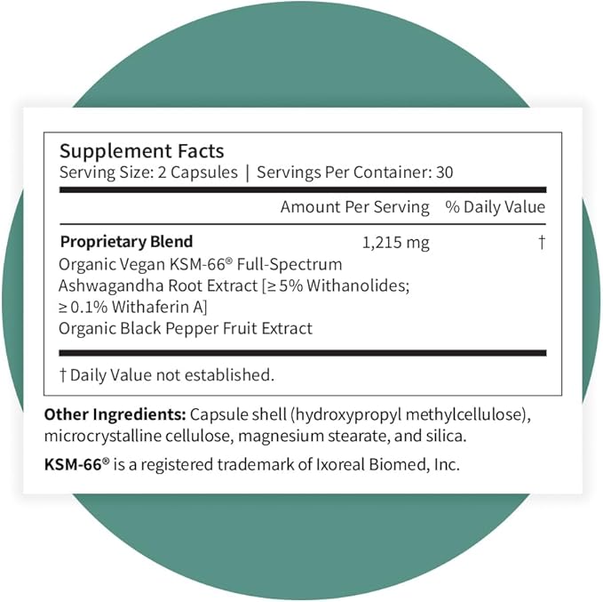 Pattern Wellness Ashwagandha Complex for Men &amp Women – Organic KSM-66® &amp Black Pepper Extract – Supports Stress Response &amp Energy Balance – Non-GMO – 60 Vegan Capsules