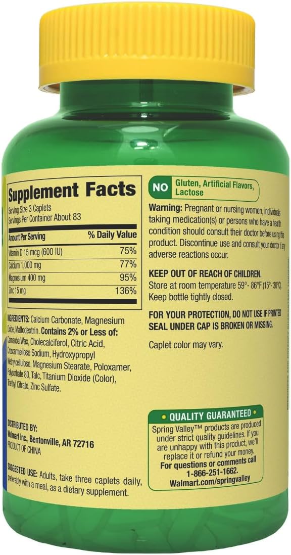 Bundle: Spring - Valley Calcium Magnesium &amp Zinc Plus Vitamin D3 Coated Caplets 250 Count + GoodDealsHouse Weekly Pillbox