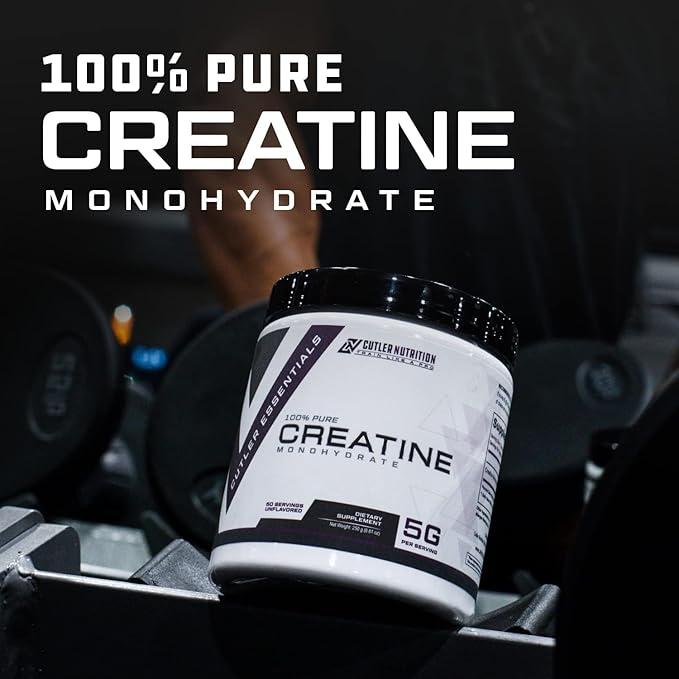 Cutler Nutrition Pure Creatine Monohydrate - 5g Per Serving 50 Servings - Premium Muscle Builder Enhances Strength Performance &amp Recovery - Unflavored for Easy Mixing