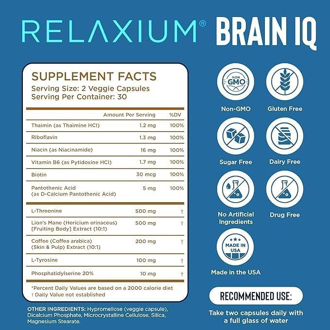 Relaxium Sleep &amp Brain IQ Capsules – Travel Pack – Doctor Formulated Sleep Aid &amp Nootropic Brain Support – Melatonin GABA Ashwagandha – Focus &amp Rest Support – 24 Pouches - 6CT Each