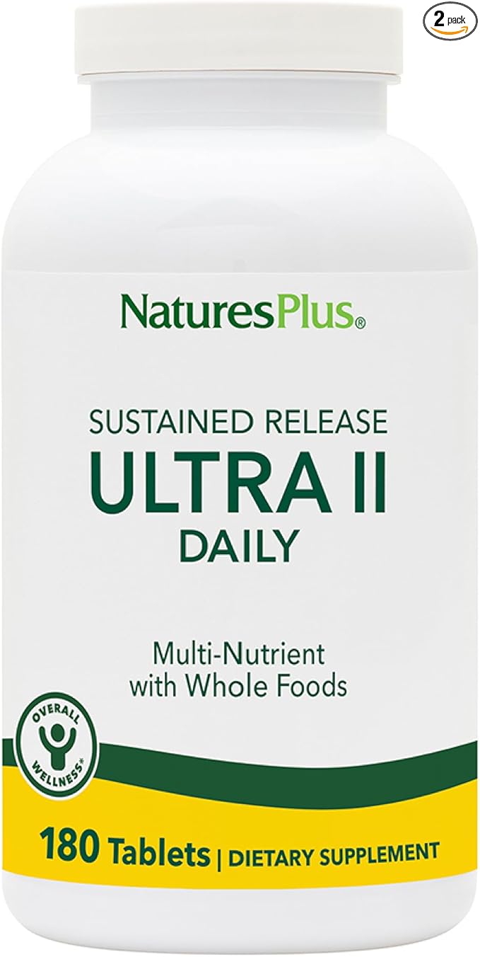 NaturesPlus Ultra II Daily - 180 Tablets Pack of 2 - Multivitamin with Whole Foods for Overall Well-Being - Supports Energy &amp Immune Health - Sustained Release - 360 Servings