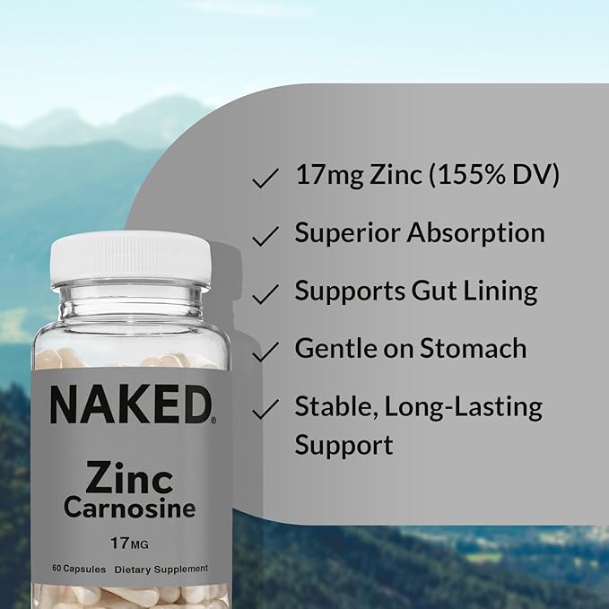 NAKED Zinc Carnosine 17mg (60 Capsules) + NAKED Pure Micronized Creatine Monohydrate 500g (100 Servings) – Vegan Non-GMO Gluten Free Soy Free