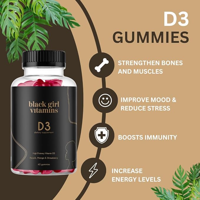 Black Girl Vitamins Beauty Bundle – Hydrolyzed Collagen Peptides (16 oz) Hair Skin &amp Nails Biotin Gummies (6000mcg) + Vitamin D3 Gummies – Women’s Wellness Supplement Bundle for Hair Growth Skin