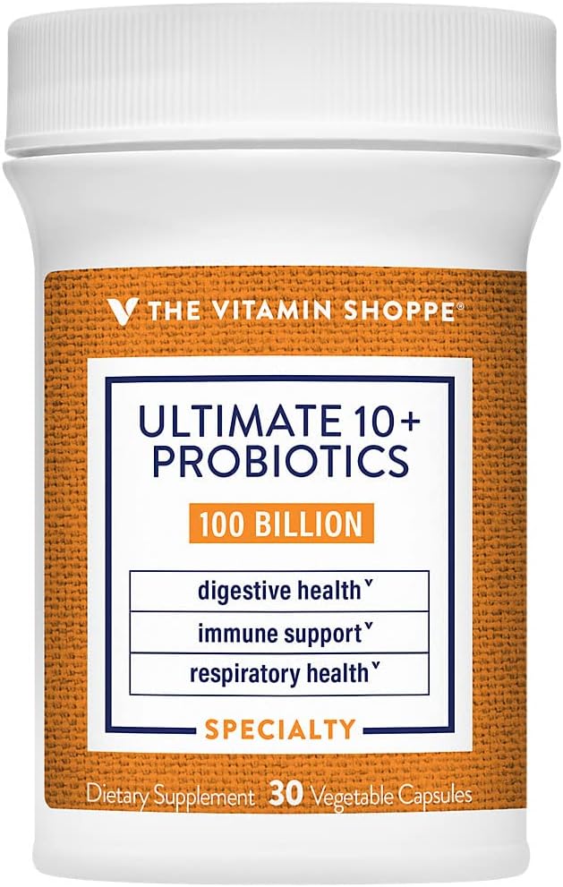 The Vitamin Shoppe Ultimate 10+ Probiotics 100 Billion CFU - 10 Probiotic Strains for Digestive Health Immune &amp Gut Support (30 Vegetable Capsules)