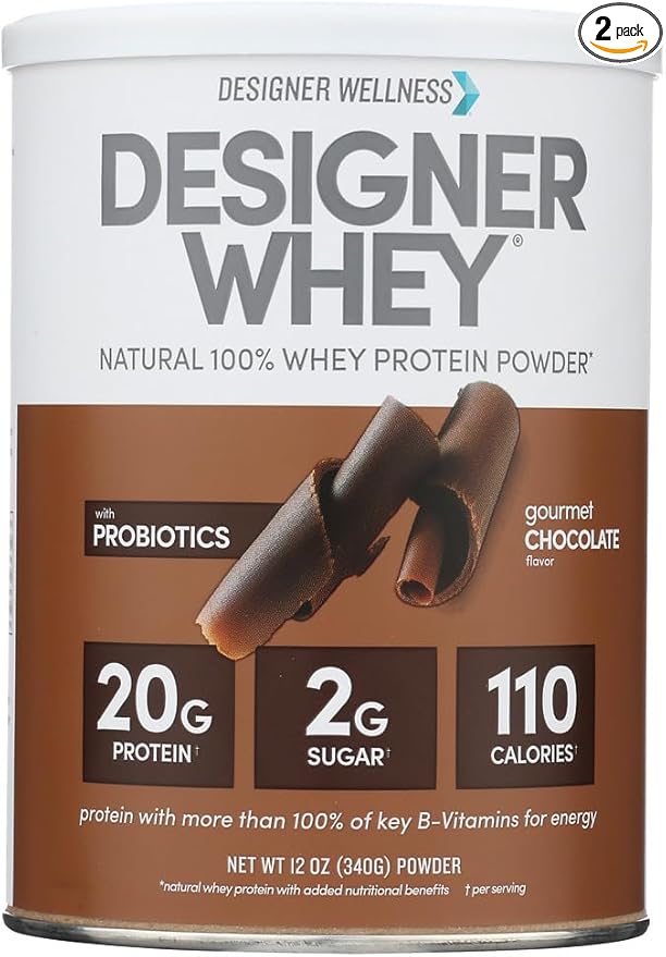 Designer Protein Whey Protein Powder Gourmet Chocolate 12-Ounce (Pack of 2) Canister Made in the USA