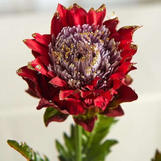 Factory Direct Craft Red Glittered Artificial Thistle Stem | 3 Pieces