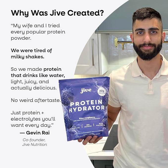 Jive Clear Protein Powder - 22g Grass-Fed Whey Isolate 25 Servings - Blue Raspberry - 895mg of Electrolytes - Zero Added Sugar - Clear Drink Protein Water &amp Juice