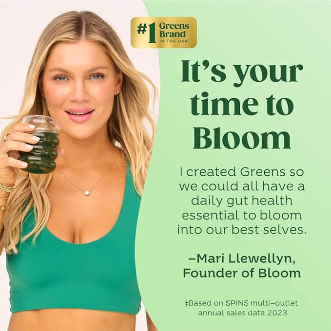 Bloom Nutrition Superfood Greens Powder Digestive Enzymes with Probiotics and Prebiotics Gut Health Bloating Relief for Women Chlorella Green Juice Mix with Beet Root Powder 25 SVG Peach