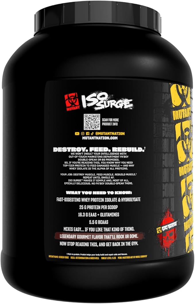 Mutant Hardcore ISO Whey Protein Isolate Powder Acts Fast to Help Recover Build Muscle Bulk and Strength 5 lb - Triple Chocolate