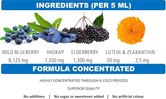 Immunia Vision. Lutein Wild Blueberry and Elderberry Concentrate. Eye Health Antioxidant Supplement. Concentrated Formula. Delicious Taste. 5 ml/Day. (3-Pack)
