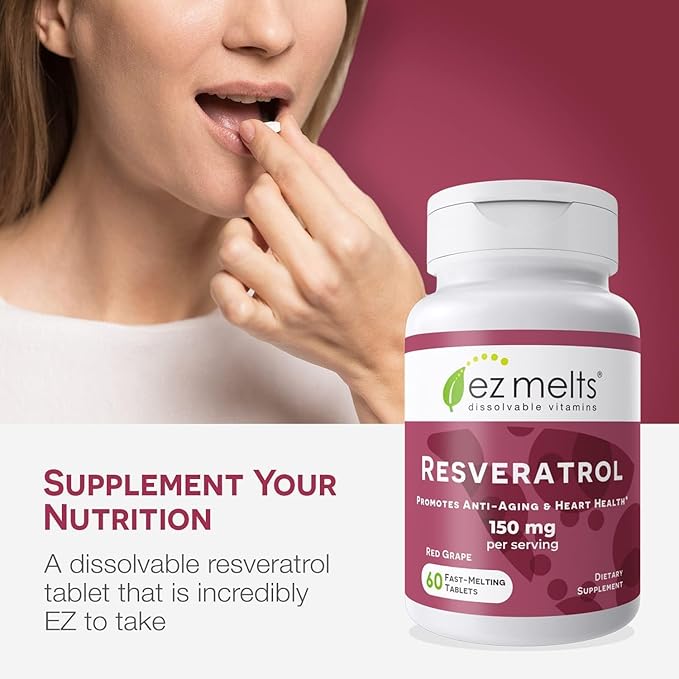 EZ Melts Dissolvable Resveratrol Supplement 150 mg Sugar-Free 1-Month Supply - 1 Pack