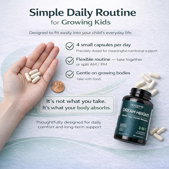 DREAM HEIGHT Natural Growth Supplement Support Bone Strength Immune Sleep Support Clinically Studied Ingredients Physician Reviewed Formula 120 Small Easy Swallow Capsules for Kids &amp Teens