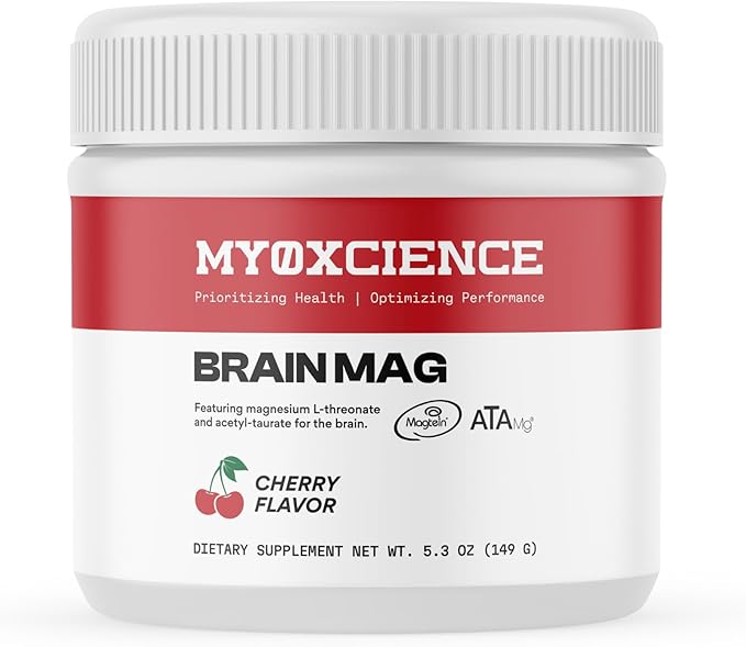 Brain Mag Magnesium L-Threonate (Magtein) w/Mag Taurate (ATA Mag) Mag Glycinate for Brain Support | 60 Servings (Cherry)