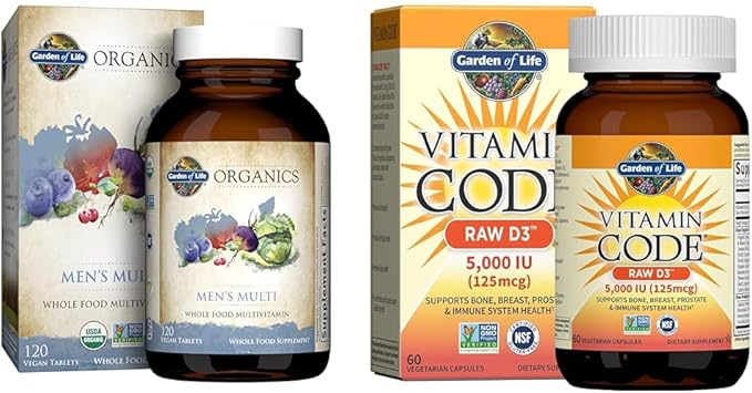 Garden of Life Men's Multivitamin 120 Tablets and Vitamin D 5000 IU 60 Capsules Bundle
