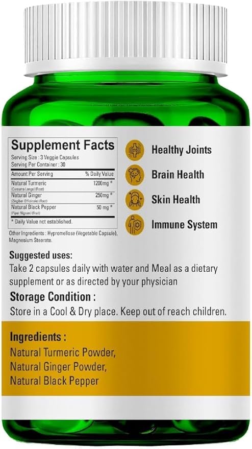 MVVB Turmeric Ginger &amp Black Pepper Capsules – Supports Joint Health Brain Function &amp Immunity |Promotes Health Skin &amp Antioxidant Protection |Enhances Nutrient &amp Reduces Inflammati