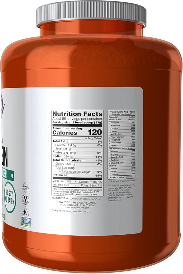 NOW Sports Pea Protein Natural Unflavored Powder7-Pound