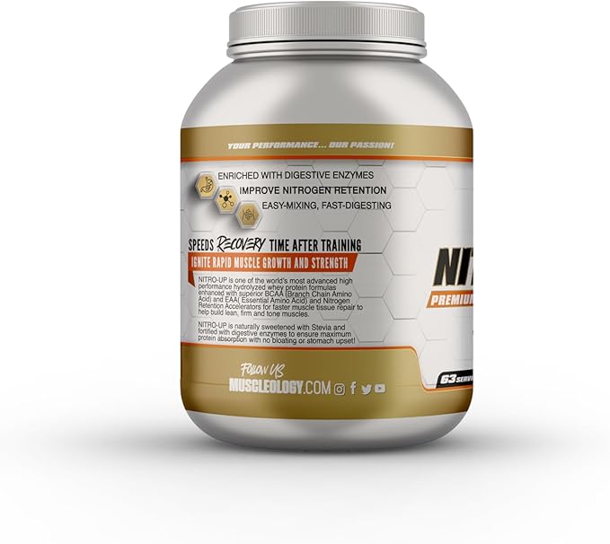 MUSCLEOLOGY Nitro-Up Hydrolyzed Whey Isolate Protein Cookies &amp Cream 2 Pound