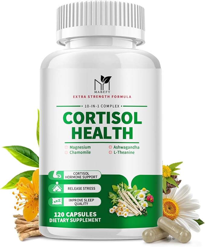 Cortisol Supplements for Women/Men - 10 in 1 Cortisol Manager Reducer Lower Detox Balance with Magnesium Ashwagandha L-Theanine for Stress Sleep Calm Mood Support - 120 Capsules for 60 Days
