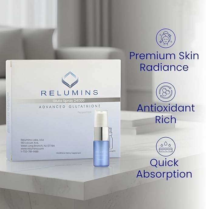 Relumins Oral Glutathione Spray Vials – New Advanced Formula 24000mg with Zinc Plus – Convenient Fast-Absorbing Daily Supplement for Wellness and Vitality