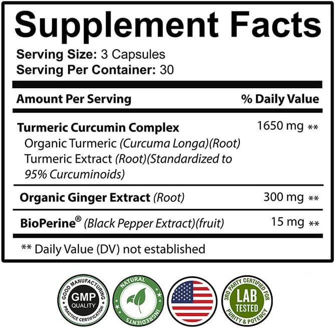 PureNature Turmeric Ginger - with 95% Curcuminoids &amp BioPerine Curcumin 90 Capsules