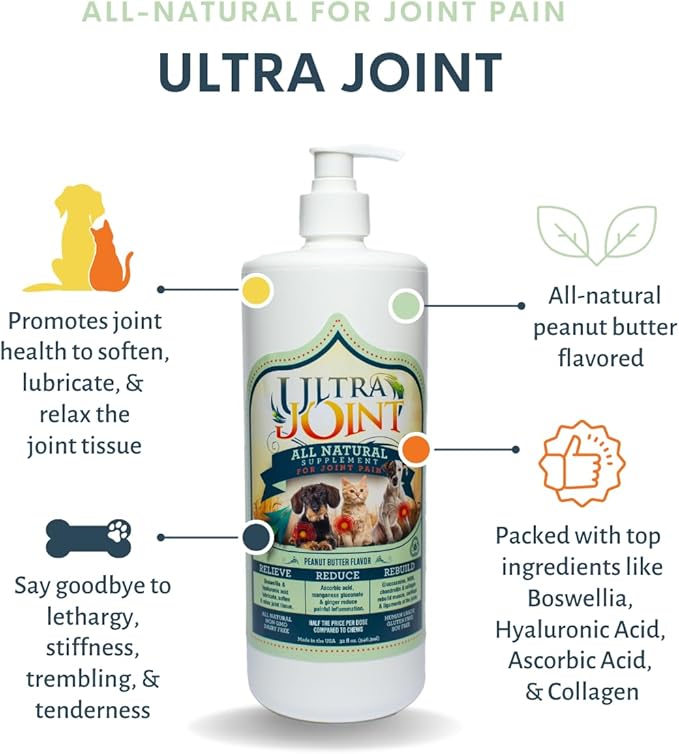 Ultra Joint - Liquid Joint Support Supplement for Dogs with Glucosamine &amp Chondroitin - Pain Relief from Arthritis &amp Inflammation (16 oz)