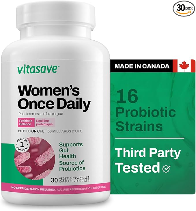 Vitasave Daily Probiotics Women 50 Billion CFU with 16 Diverse Strains | Gut Immune &amp Health Support - 30 Vegan Non-GMO Gluten-Free Capsules | Promotes Microbiome &amp Bloating Relief