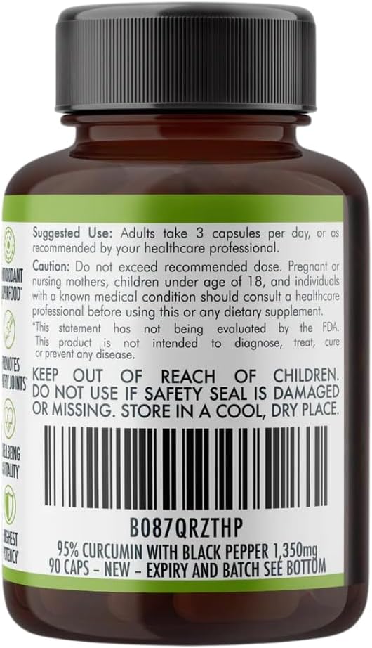 Nutra Nourished Organic Turmeric Curcumin with Black Pepper - 1350mg Standardized Tumeric 95% Curcumin| Highest Strength Curcumin Curcuma Capsules | Made in Australia (90 Capsules)