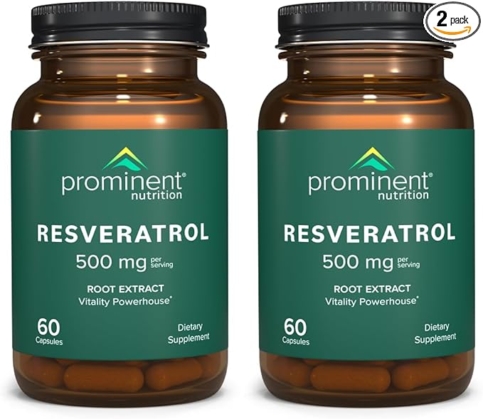 Prominent Nutrition Resveratrol Supplement Anti-Aging and Immune Support 98% Pure Trans-Resveratrol Supplement 500 mg 30 Day Supply - 2 Pack