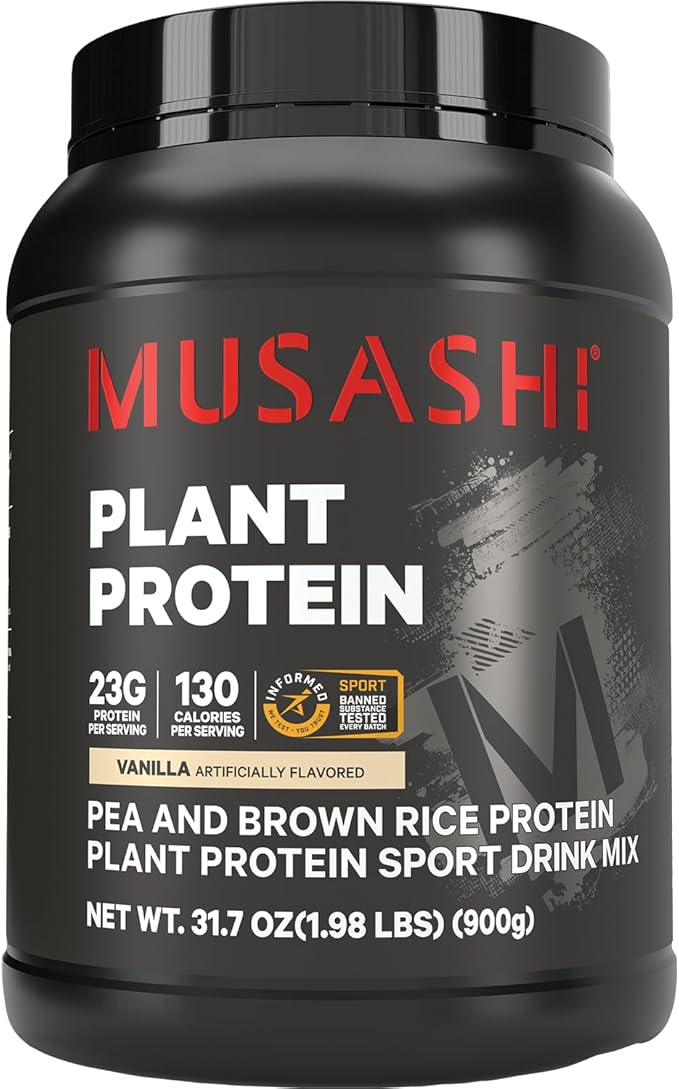MUSASHI Plant Protein Vanilla Powder 900g Tub 1.98 Pounds