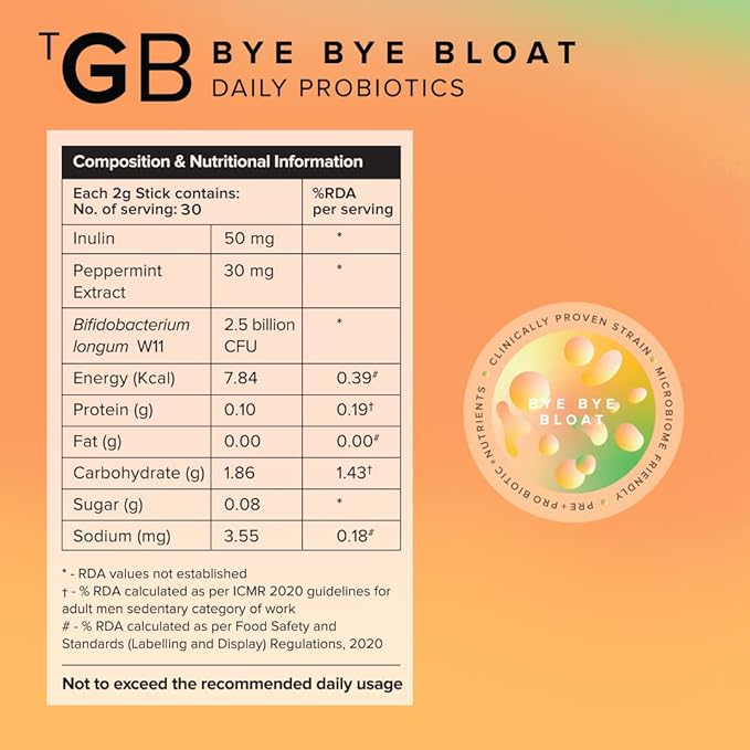 Prebiotic + Probiotic Gut Health Bloating Relief for Men &amp Women - Helps with Gas Bloat &amp Digestive Health - Boost immunity with Peppermint &amp Inulin Synbiotic Fiber Powder 2.5 Bn CFU -