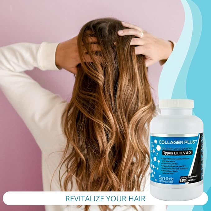 Multi Collagen Pills Plus + 180 Capsules (Types I II III V &amp X) + Absorption Enhancer (3 Months Supply) - Non-GMO Collagen Supplements to Support Hair Skin Nails Joints &amp Gut Health