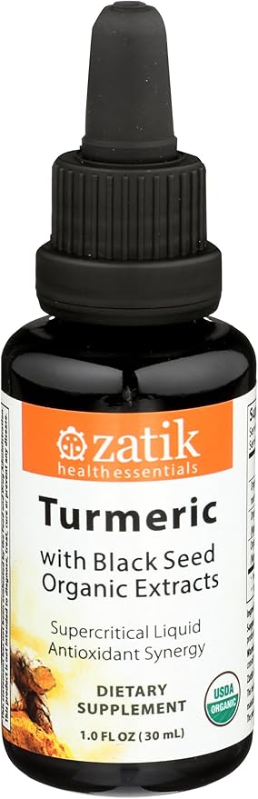 Zatik Naturals - Turmeric Supercritical Liquid with Black Seed Organic CO2 Extract Antioxidant Synergy Cold Pressed Unrefined Oil USDA Organic Certified Vegan Non-GMO 1.0 Fl Oz