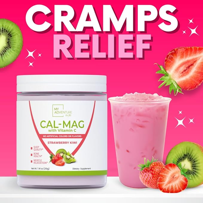 Calcium Magnesium Powder Supplement - Magnesium Calcium Carbonate Powder for Strong Bones - Natural Magnesium Powder for Sleep Quality - Magnesium Citrate Powder (Strawberry Kiwi30 Servings)