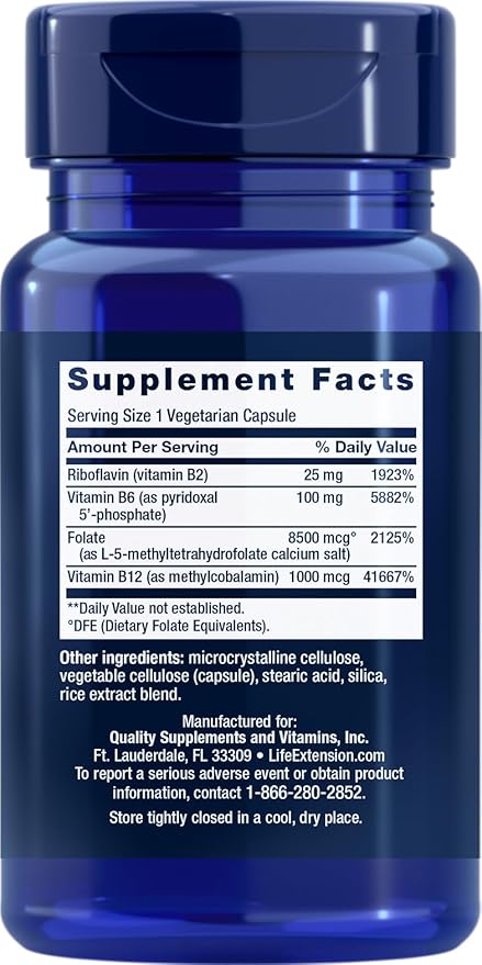 Life Extension Homocysteine Resist 60 Vegetarian Capsules (Pack of 2) Vitamin B2 B6 &amp B12 + Folate - Once-Daily Non-GMO Gluten-Free