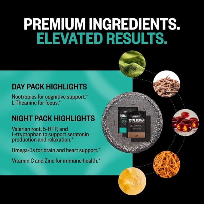 ONNIT Total Human Adult Multivitamin Dietary Supplement Comprehensive Capsule Packs with Day and Night Support Daily Vitamin Packs for Men and Women Dietary Supplement Capsules 30-Day Supply