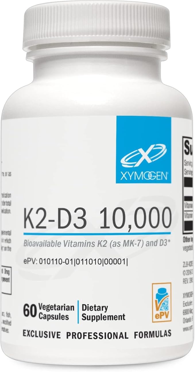XYMOGEN K2-D3 10000 - Vitamin D3 K2 - Bioavailable Vitamin D 10000 IU (Cholecalciferol) with MK-7 - Heart Arterial Bone Health + Immune Support Supplement (60 Capsules)